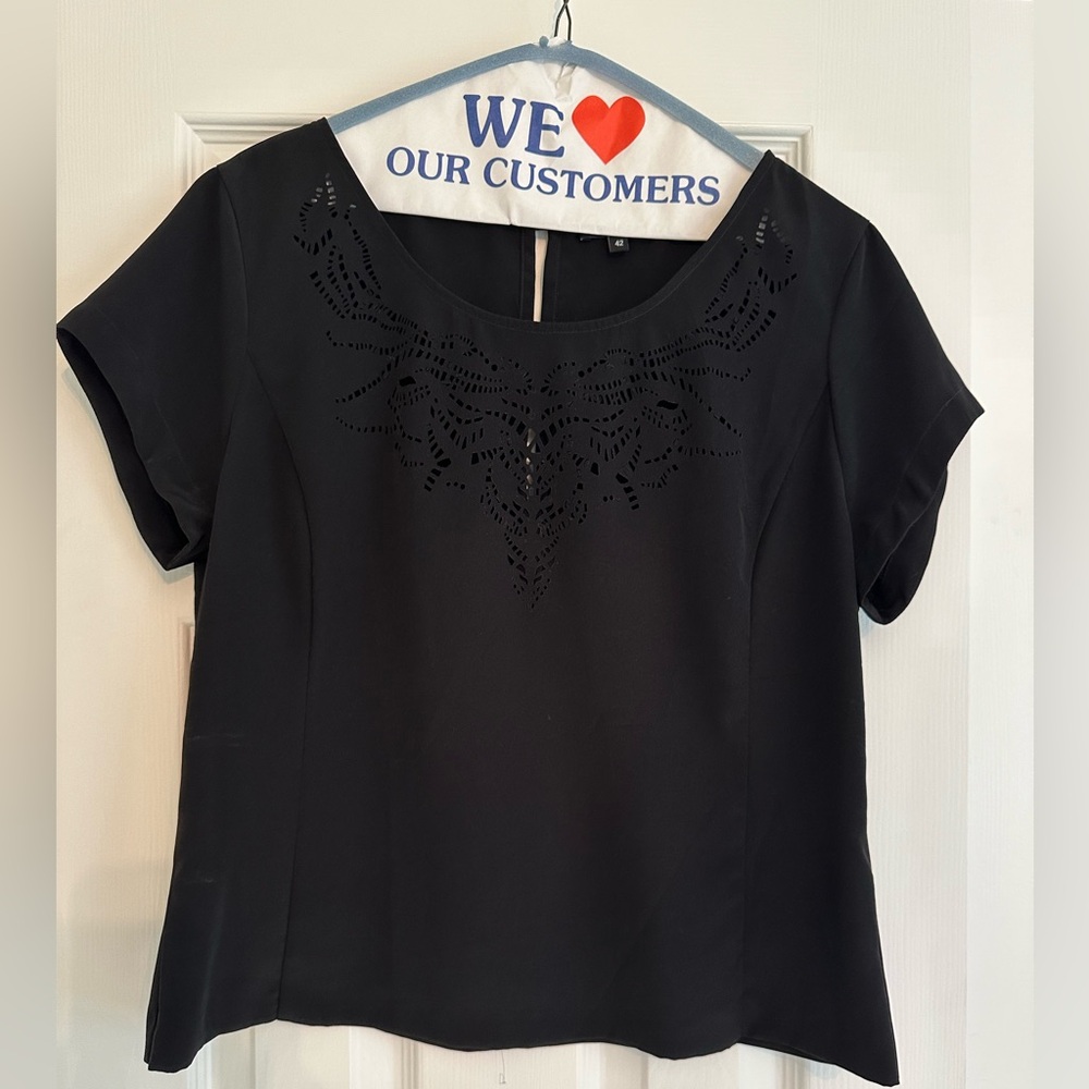 Black silk short sleeve blouse